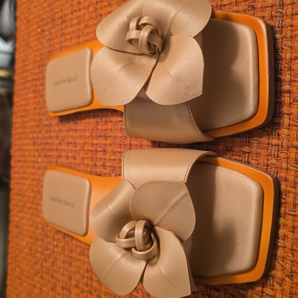 CHARLES DAVID BRAND WOMEN'S TAN SLIP-ON SUMMER FLAT SANDALS SLIDES SIZE 6